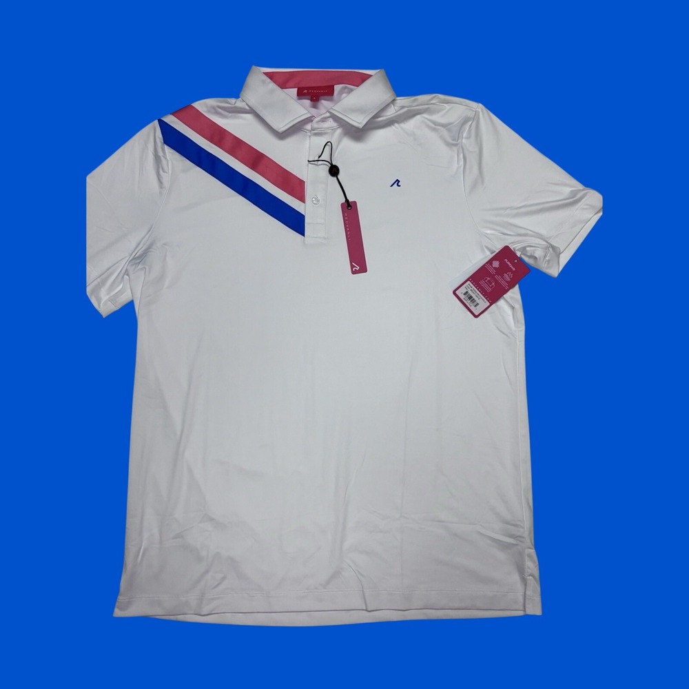 Redvanly Westin Polo Shirt Mens Large White Stripe Golf Performance Stretch, NWT